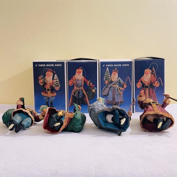 4 Vintage Kurt Adler Vintage Paper Mache Old World Santa Christmas Ornaments - Picture 6 of 15
